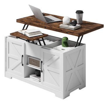 Vividwood Lift Top Coffee Table with Storage – 4-in-1 Convertible Center Table with Hidden Compartment – Farmhouse Living Room Furniture
