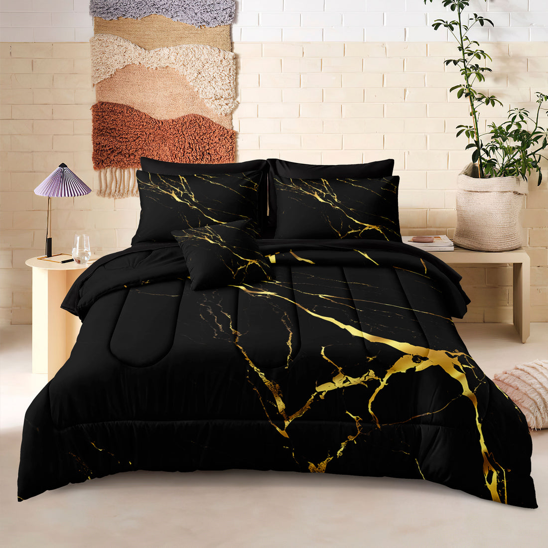 GENTLEAGU Cozy Bed in a Bag Comforter Set – Soft Microfiber Bedding with Flat Sheet, Fitted Sheet, Pillowcases, Cushion Cover, Lightweight All Season