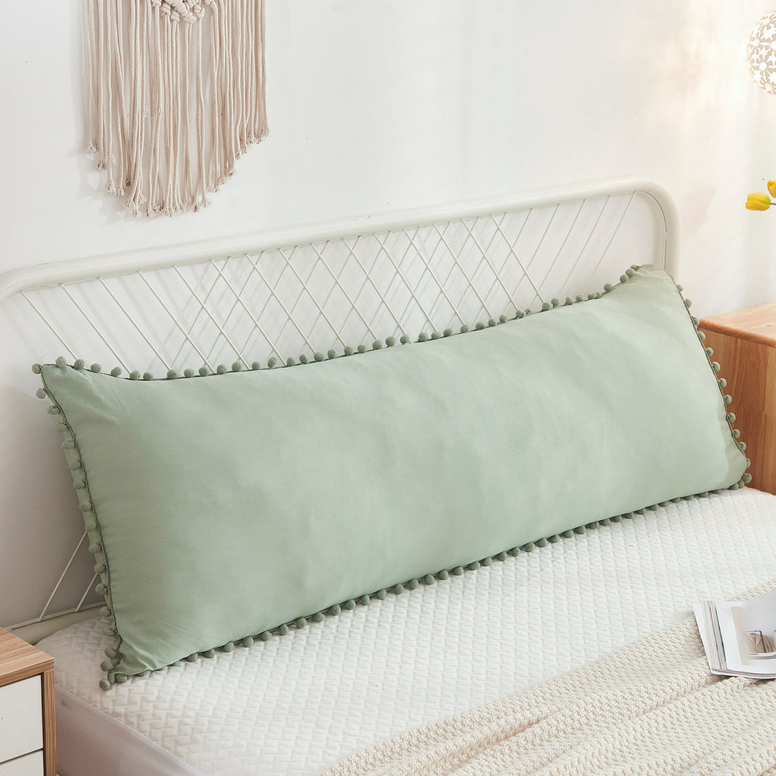 Pom-Pom Fringe Pillowcases & Body Pillow Cover – Soft Decorative Bedding Shams with Deep Pocket, Queen/King/Body Options