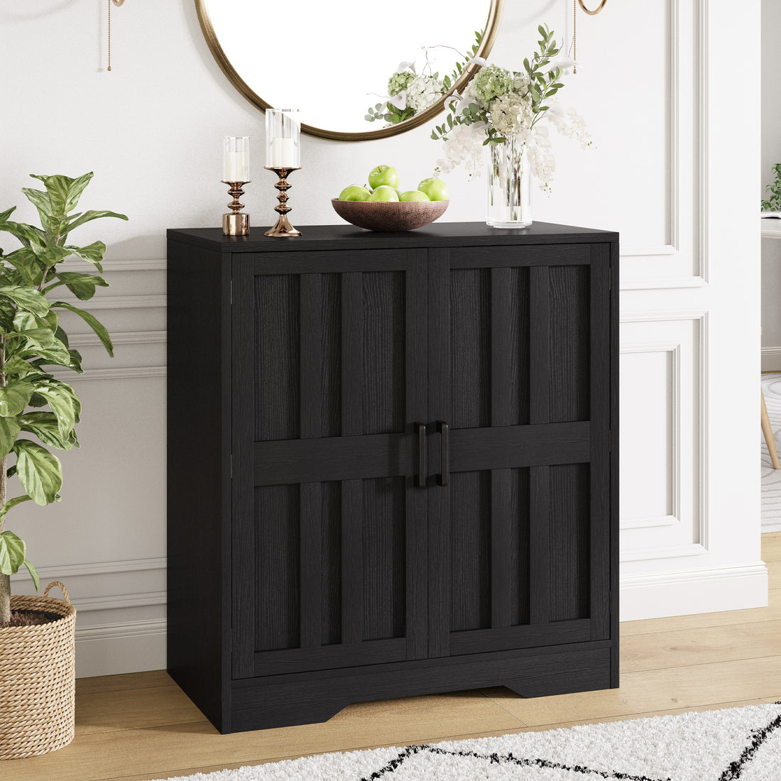 Vividwood Modern Farmhouse Sideboard Buffet Cabinet – Small Kitchen Storage with Shelves Credenza