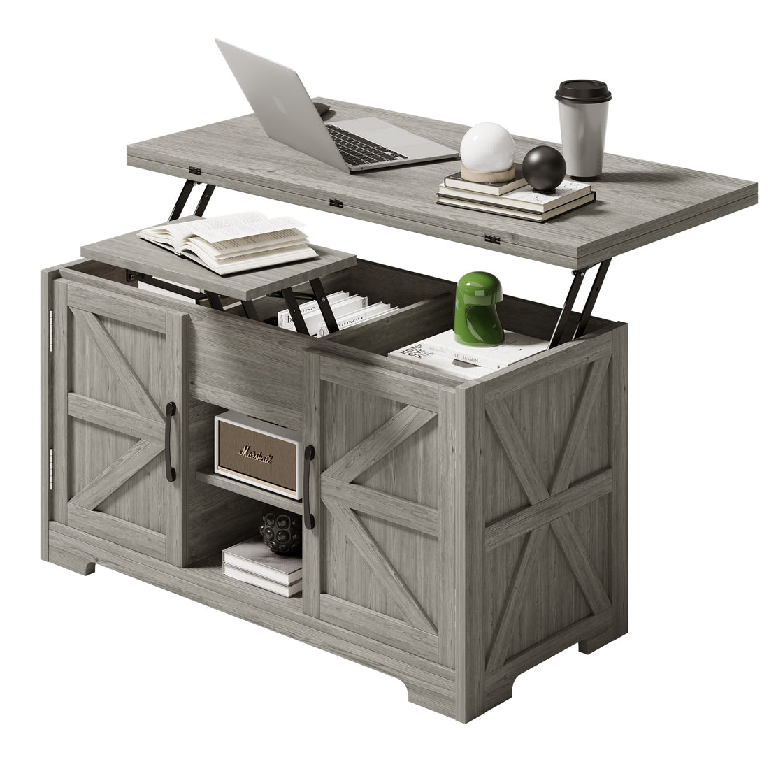 Vividwood Lift Top Coffee Table with Storage – 4-in-1 Convertible Center Table with Hidden Compartment – Farmhouse Living Room Furniture