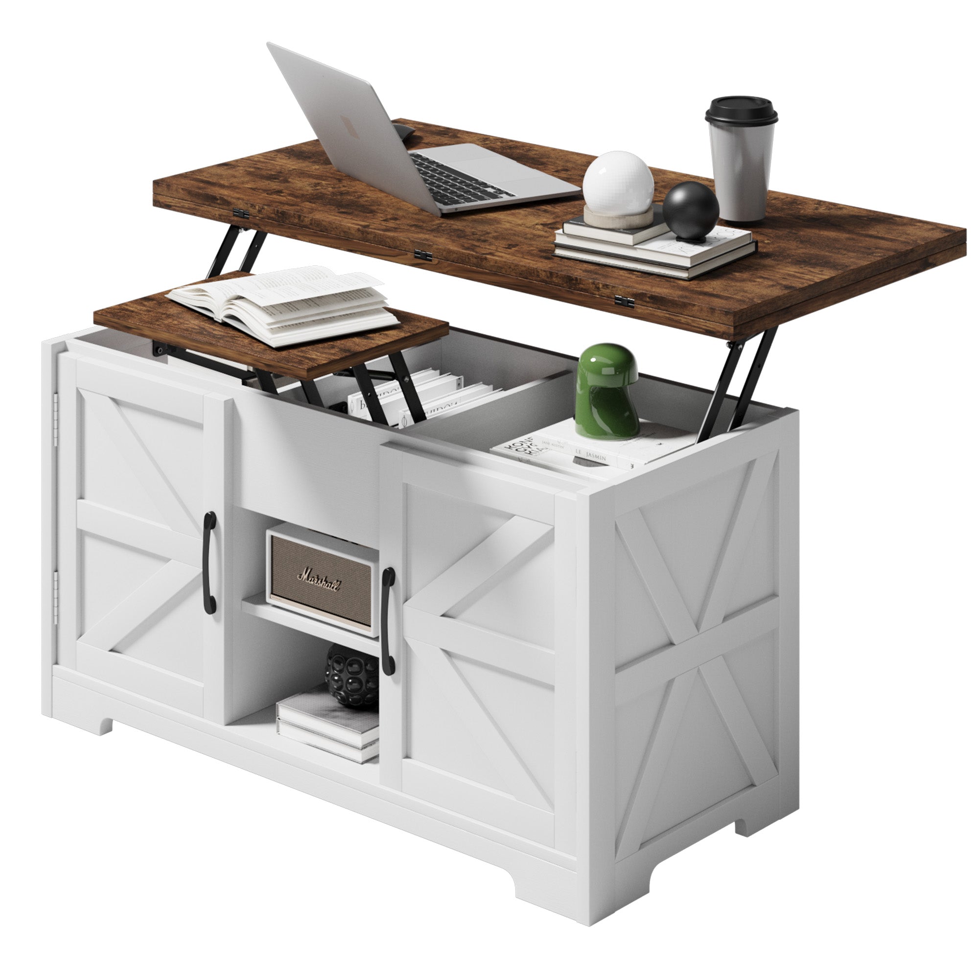 Vividwood Lift Top Coffee Table with Storage – 4-in-1 Convertible Center Table with Hidden Compartment – Farmhouse Living Room Furniture