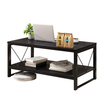 Vividwood 40" Rectangle Coffee Table with Storage – 2-Tier Farmhouse Wooden Center Table for Living Room – Rustic Minimalist Style