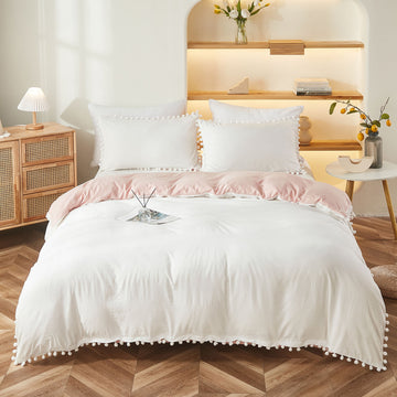 Pom Pom Princess Comforter Set – Ultra Soft Lightweight Puffy 3-Piece Bedding with Decorative Fringe, All Season