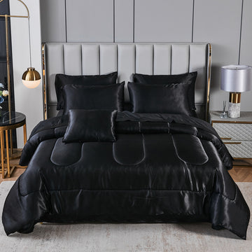 Luxury Satin Comforter Set Bed in a Bag – Silky All Season Bedding with Sheets, Pillowcases & Cushion Cover