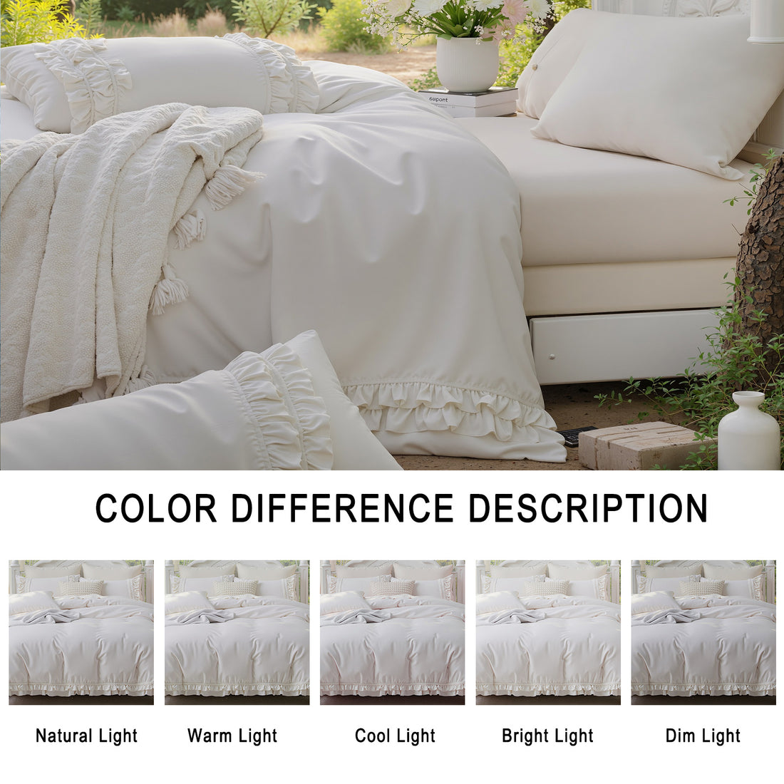 GENTLEAGU Cozy Cotton Comforter Set with Pillowcases – Premium 100% Cotton Bedding with Elegant Double Ruffle Edge – Fluffy Lightweight All Season