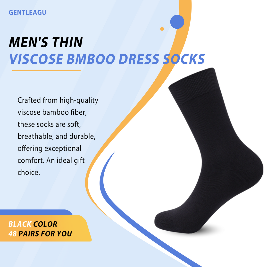 GENTLEAGU Men's Viscose Bamboo Dress Socks - Lightweight & Breathable Crew Socks, Soft & Stretchable, 48 Pairs Wholesale Bulk Pack