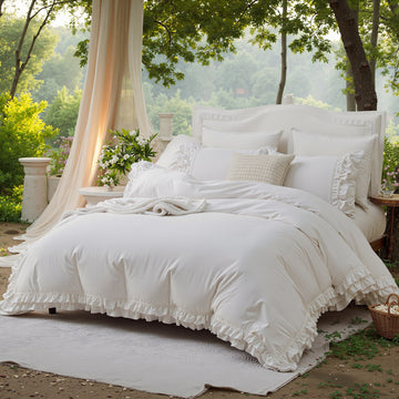 Cozy Cotton Comforter Set with Pillowcases – 100% Cotton Bedding with Double Ruffle Edge, Fluffy Lightweight All Season
