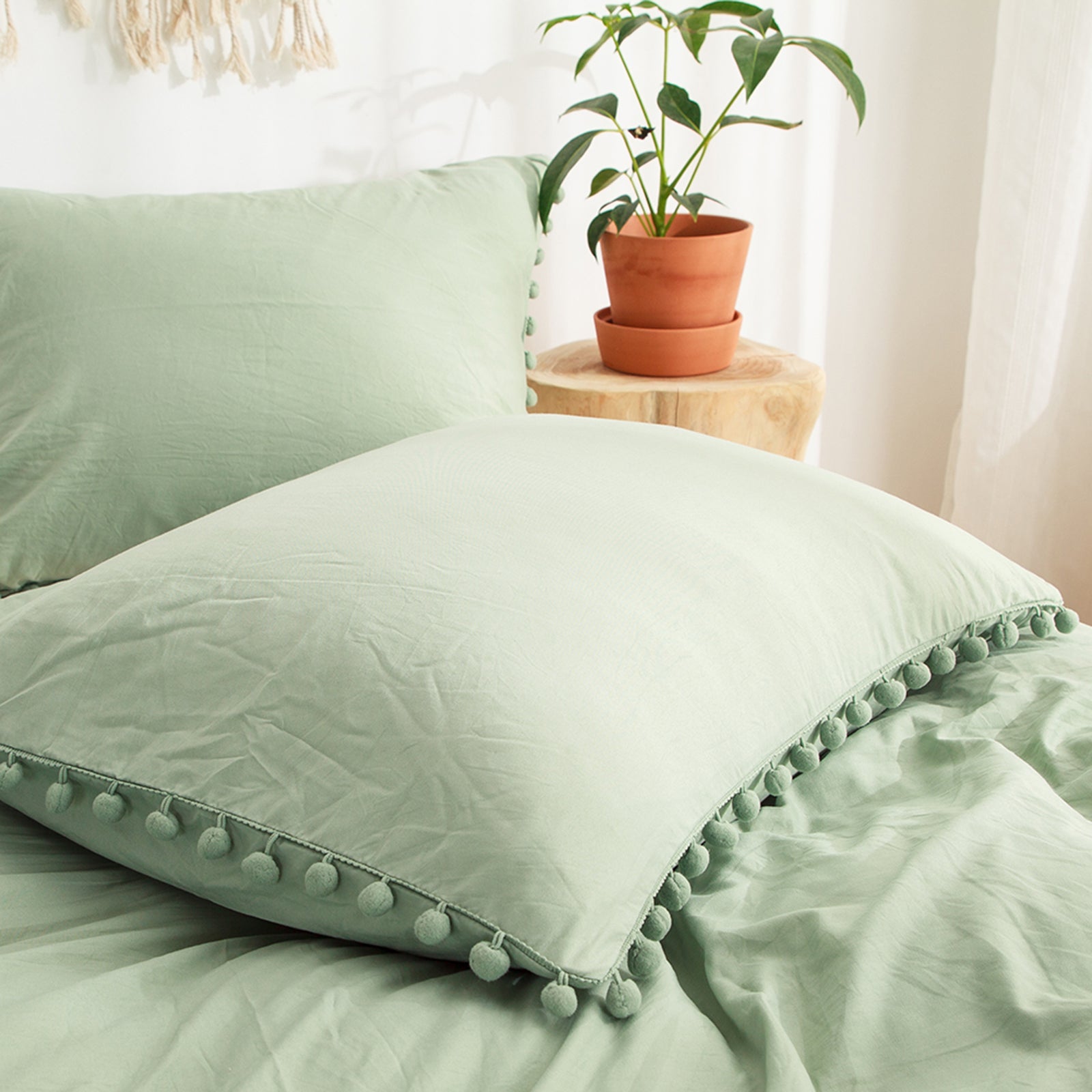 Pom-Pom Fringe Pillowcases & Body Pillow Cover – Soft Decorative Bedding Shams with Deep Pocket, Queen/King/Body Options