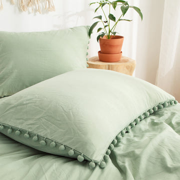Pom-Pom Fringe Pillowcases & Body Pillow Cover – Soft Decorative Bedding Shams with Deep Pocket, Queen/King/Body Options